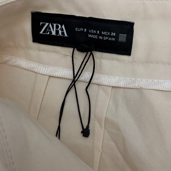 ZARA WOMEN ECRU HIGH RISE PANTS WITH VALVES SIZE S NWOT - Picture 6 of 6
